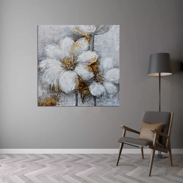 Yihui Arts Flower Canvas Wall Art Hand Painted Aesthetic Paintings Abstract Square Artworks Pictures for Living Room Bedroom Decoration