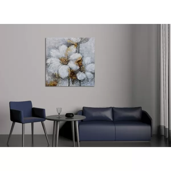 Yihui Arts Flower Canvas Wall Art Hand Painted Aesthetic Paintings Abstract Square Artworks Pictures for Living Room Bedroom Decoration
