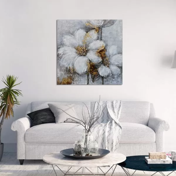 Yihui Arts Flower Canvas Wall Art Hand Painted Aesthetic Paintings Abstract Square Artworks Pictures for Living Room Bedroom Decoration