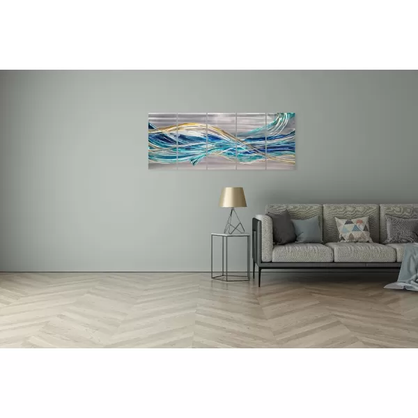 Yihui Arts Hand Crafted 3D Aluminum Metal Wall Art - Large Blue Teal Abstract Design Perfect for Fireplace,Hallway,Yoga Room Decor