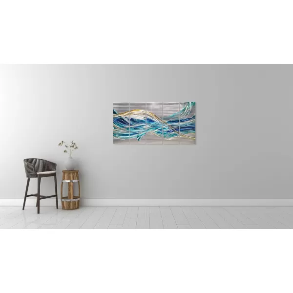 Yihui Arts Hand Crafted 3D Aluminum Metal Wall Art - Large Blue Teal Abstract Design Perfect for Fireplace,Hallway,Yoga Room Decor