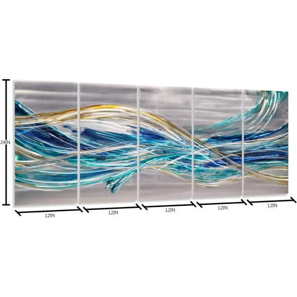 Yihui Arts Hand Crafted 3D Aluminum Metal Wall Art - Large Blue Teal Abstract Design Perfect for Fireplace,Hallway,Yoga Room Decor