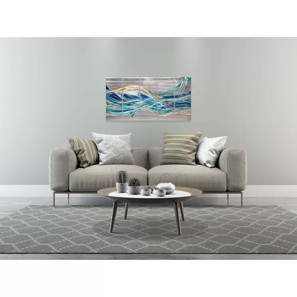 Yihui Arts Hand Crafted 3D Aluminum Metal Wall Art - Large Blue Teal Abstract Design Perfect for Fireplace,Hallway,Yoga Room Decor