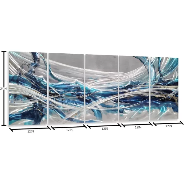 Yihui Arts Hand Crafted 3D Aluminum Metal Wall Art - Large Blue Teal Abstract Design Perfect for Fireplace,Hallway,Yoga Room Decor