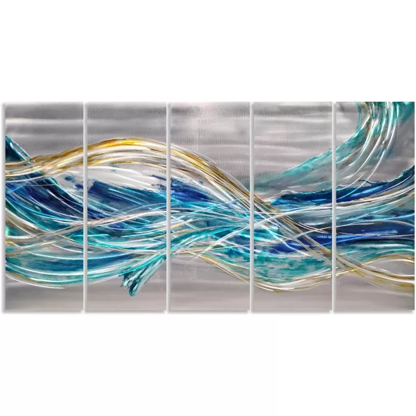 Yihui Arts Hand Crafted 3D Aluminum Metal Wall Art - Large Blue Teal Abstract Design Perfect for Fireplace,Hallway,Yoga Room Decor