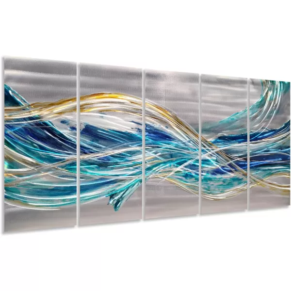 Yihui Arts Hand Crafted 3D Aluminum Metal Wall Art - Large Blue Teal Abstract Design Perfect for Fireplace,Hallway,Yoga Room Decor