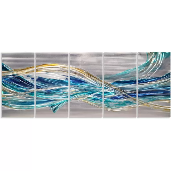 Yihui Arts Hand Crafted 3D Aluminum Metal Wall Art - Large Blue Teal Abstract Design Perfect for Fireplace,Hallway,Yoga Room Decor