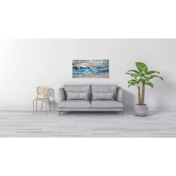 Yihui Arts Hand Crafted 3D Aluminum Metal Wall Art - Large Blue Teal Abstract Design Perfect for Fireplace,Hallway,Yoga Room Decor
