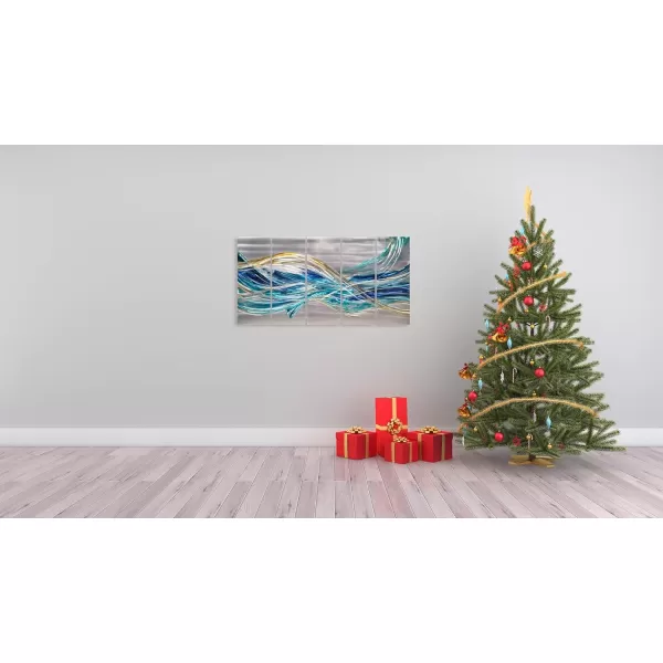 Yihui Arts Hand Crafted 3D Aluminum Metal Wall Art - Large Blue Teal Abstract Design Perfect for Fireplace,Hallway,Yoga Room Decor