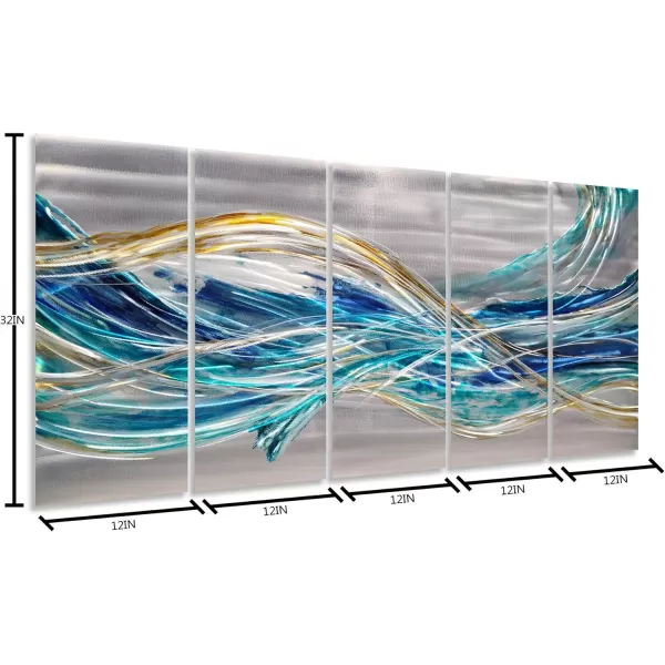 Yihui Arts Hand Crafted 3D Aluminum Metal Wall Art - Large Blue Teal Abstract Design Perfect for Fireplace,Hallway,Yoga Room Decor