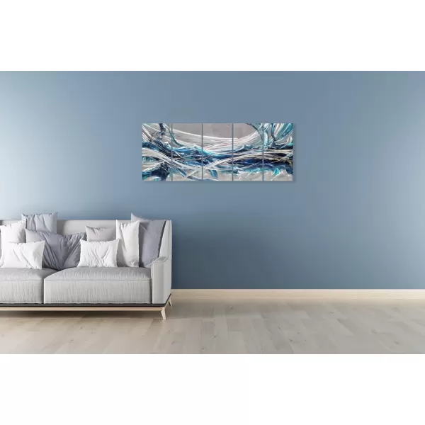 Yihui Arts Hand Crafted 3D Aluminum Metal Wall Art - Large Blue Teal Abstract Design Perfect for Fireplace,Hallway,Yoga Room Decor