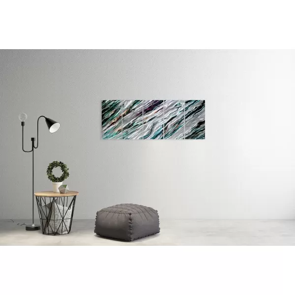 Yihui Arts Hand Crafted 3D Aluminum Metal Wall Art - Large Blue Teal Abstract Design Perfect for Fireplace,Hallway,Yoga Room Decor
