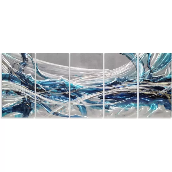Yihui Arts Hand Crafted 3D Aluminum Metal Wall Art - Large Blue Teal Abstract Design Perfect for Fireplace,Hallway,Yoga Room Decor