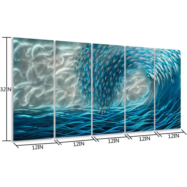 Yihui Arts Handcrafted Colorful Fish Metal Wall Art, Large Metal Wall Art in Modern Ocean Design, 3D Wall Art for Modern and Contemporary Decor, 5-Panels, Metal Wall Decor Works