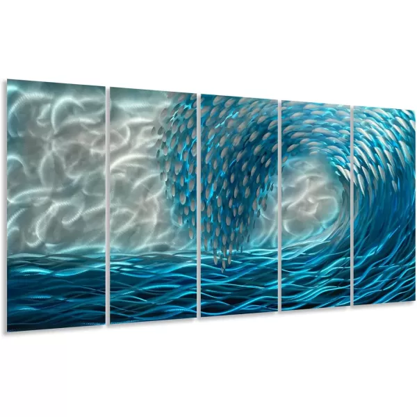 Yihui Arts Handcrafted Colorful Fish Metal Wall Art, Large Metal Wall Art in Modern Ocean Design, 3D Wall Art for Modern and Contemporary Decor, 5-Panels, Metal Wall Decor Works