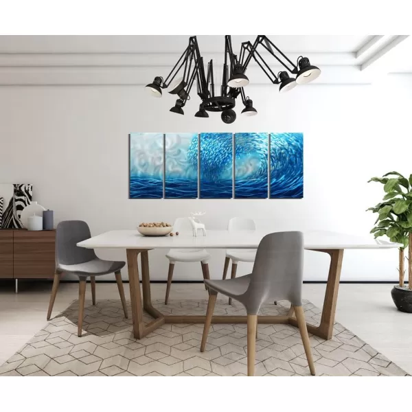 Yihui Arts Handcrafted Colorful Fish Metal Wall Art, Large Metal Wall Art in Modern Ocean Design, 3D Wall Art for Modern and Contemporary Decor, 5-Panels, Metal Wall Decor Works