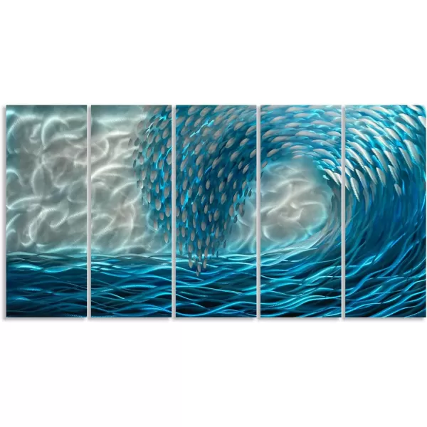 Yihui Arts Handcrafted Colorful Fish Metal Wall Art, Large Metal Wall Art in Modern Ocean Design, 3D Wall Art for Modern and Contemporary Decor, 5-Panels, Metal Wall Decor Works