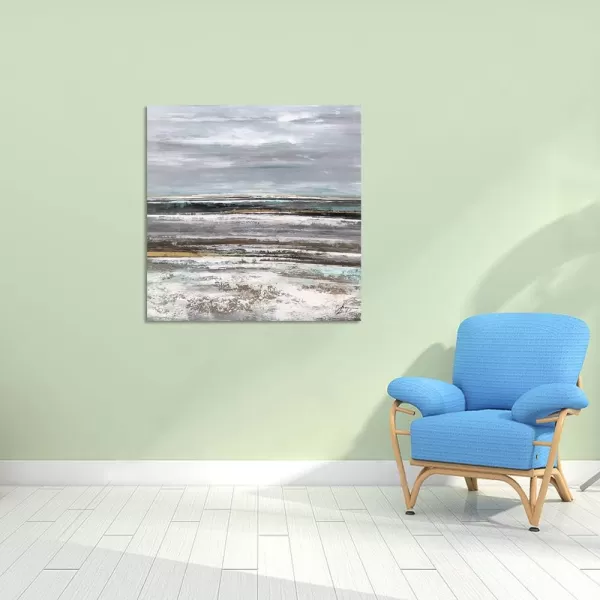 Yihui Arts Heron Canvas Wall Art - Blue and Grey Bird Paintings with Textured - Modern Coastal Pictures - Square Ocean Artwork for Living Room Bathroom Decor
