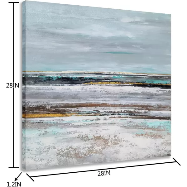 Yihui Arts Heron Canvas Wall Art - Blue and Grey Bird Paintings with Textured - Modern Coastal Pictures - Square Ocean Artwork for Living Room Bathroom Decor