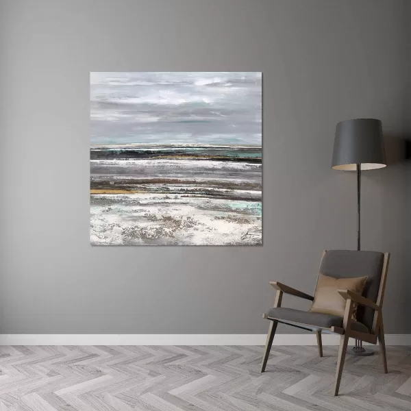 Yihui Arts Heron Canvas Wall Art - Blue and Grey Bird Paintings with Textured - Modern Coastal Pictures - Square Ocean Artwork for Living Room Bathroom Decor