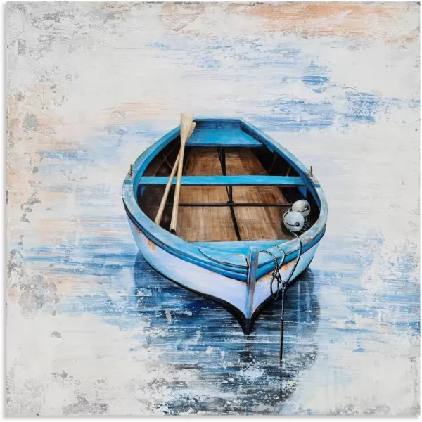 Yihui Arts Heron Canvas Wall Art - Blue and Grey Bird Paintings with Textured - Modern Coastal Pictures - Square Ocean Artwork for Living Room Bathroom Decor