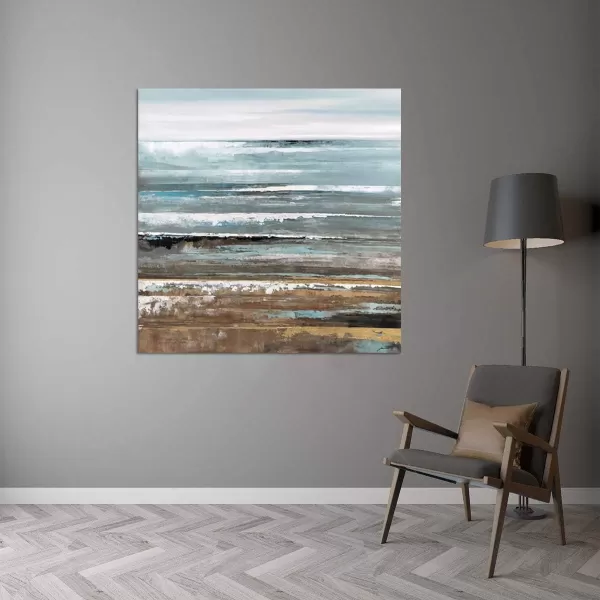 Yihui Arts Heron Canvas Wall Art - Blue and Grey Bird Paintings with Textured - Modern Coastal Pictures - Square Ocean Artwork for Living Room Bathroom Decor