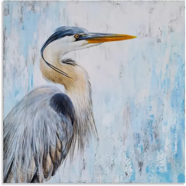 Yihui Arts Heron Canvas Wall Art - Blue and Grey Bird Paintings with Textured - Modern Coastal Pictures - Square Ocean Artwork for Living Room Bathroom Decor