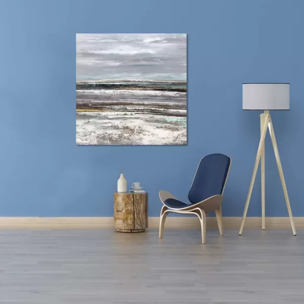 Yihui Arts Heron Canvas Wall Art - Blue and Grey Bird Paintings with Textured - Modern Coastal Pictures - Square Ocean Artwork for Living Room Bathroom Decor