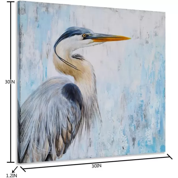 Yihui Arts Heron Canvas Wall Art - Blue and Grey Bird Paintings with Textured - Modern Coastal Pictures - Square Ocean Artwork for Living Room Bathroom Decor