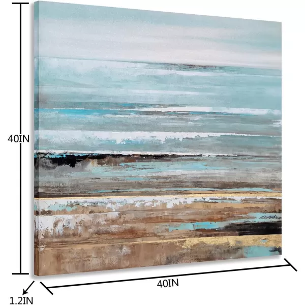 Yihui Arts Heron Canvas Wall Art - Blue and Grey Bird Paintings with Textured - Modern Coastal Pictures - Square Ocean Artwork for Living Room Bathroom Decor