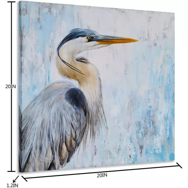 Yihui Arts Heron Canvas Wall Art - Blue and Grey Bird Paintings with Textured - Modern Coastal Pictures - Square Ocean Artwork for Living Room Bathroom Decor