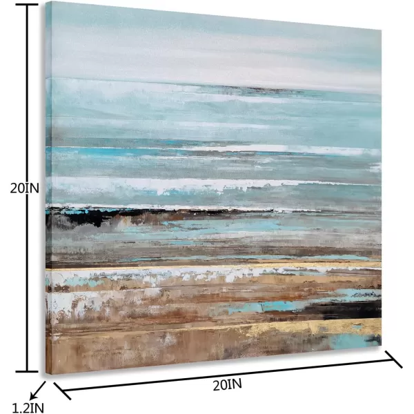 Yihui Arts Heron Canvas Wall Art - Blue and Grey Bird Paintings with Textured - Modern Coastal Pictures - Square Ocean Artwork for Living Room Bathroom Decor