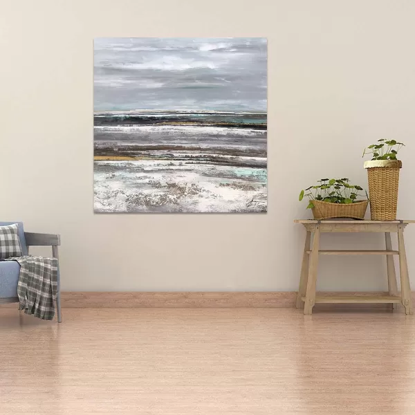 Yihui Arts Heron Canvas Wall Art - Blue and Grey Bird Paintings with Textured - Modern Coastal Pictures - Square Ocean Artwork for Living Room Bathroom Decor