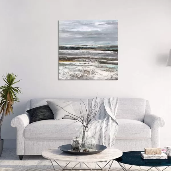 Yihui Arts Heron Canvas Wall Art - Blue and Grey Bird Paintings with Textured - Modern Coastal Pictures - Square Ocean Artwork for Living Room Bathroom Decor