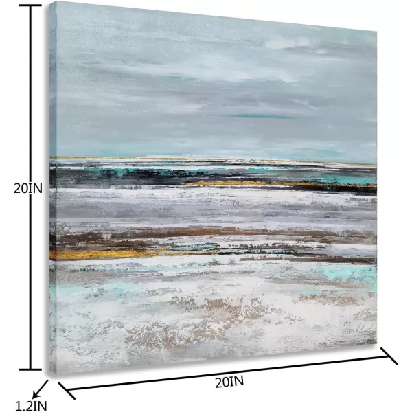 Yihui Arts Heron Canvas Wall Art - Blue and Grey Bird Paintings with Textured - Modern Coastal Pictures - Square Ocean Artwork for Living Room Bathroom Decor