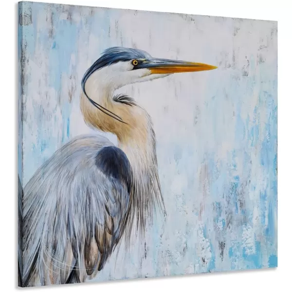Yihui Arts Heron Canvas Wall Art - Blue and Grey Bird Paintings with Textured - Modern Coastal Pictures - Square Ocean Artwork for Living Room Bathroom Decor