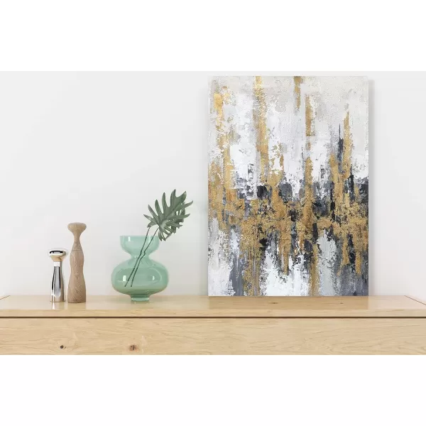 Yihui Arts Modern Abstract Chicago City Canvas Wall Art Painting with Gold Foil Hand Painted Skyline Pictures for Bedroom Decoration