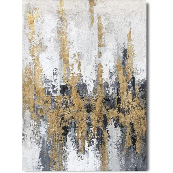 Yihui Arts Modern Abstract Chicago City Canvas Wall Art Painting with Gold Foil Hand Painted Skyline Pictures for Bedroom Decoration