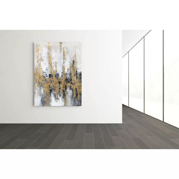 Yihui Arts Modern Abstract Chicago City Canvas Wall Art Painting with Gold Foil Hand Painted Skyline Pictures for Bedroom Decoration