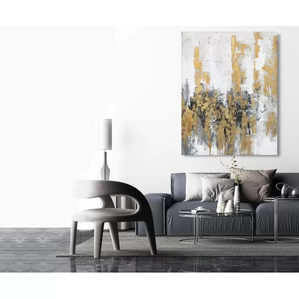 Yihui Arts Modern Abstract Chicago City Canvas Wall Art Painting with Gold Foil Hand Painted Skyline Pictures for Bedroom Decoration