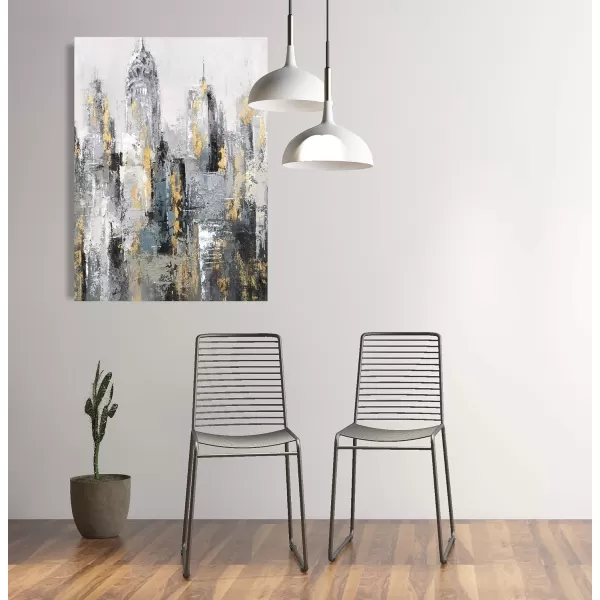 Yihui Arts Modern Abstract Chicago City Canvas Wall Art Painting with Gold Foil Hand Painted Skyline Pictures for Bedroom Decoration
