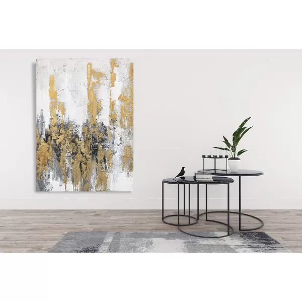 Yihui Arts Modern Abstract Chicago City Canvas Wall Art Painting with Gold Foil Hand Painted Skyline Pictures for Bedroom Decoration