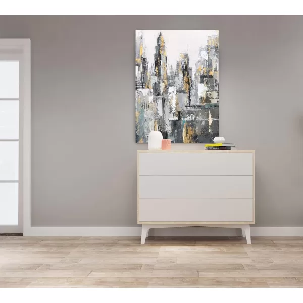 Yihui Arts Modern Abstract Chicago City Canvas Wall Art Painting with Gold Foil Hand Painted Skyline Pictures for Bedroom Decoration