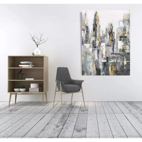 Yihui Arts Modern Abstract Chicago City Canvas Wall Art Painting with Gold Foil Hand Painted Skyline Pictures for Bedroom Decoration
