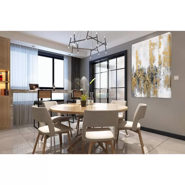 Yihui Arts Modern Abstract Chicago City Canvas Wall Art Painting with Gold Foil Hand Painted Skyline Pictures for Bedroom Decoration
