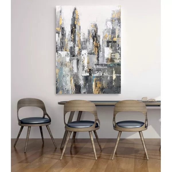 Yihui Arts Modern Abstract Chicago City Canvas Wall Art Painting with Gold Foil Hand Painted Skyline Pictures for Bedroom Decoration