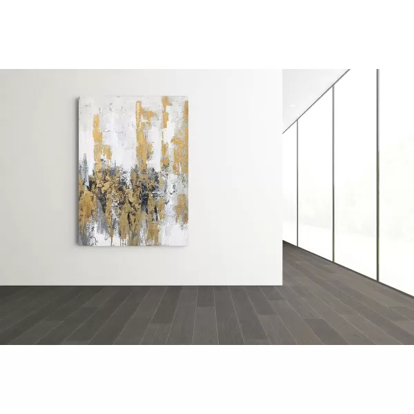 Yihui Arts Modern Abstract Chicago City Canvas Wall Art Painting with Gold Foil Hand Painted Skyline Pictures for Bedroom Decoration