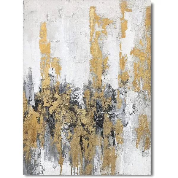 Yihui Arts Modern Abstract Chicago City Canvas Wall Art Painting with Gold Foil Hand Painted Skyline Pictures for Bedroom Decoration