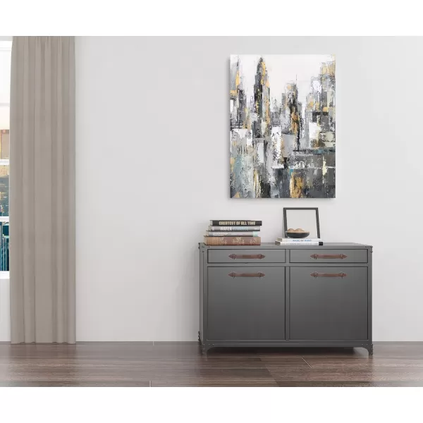Yihui Arts Modern Abstract Chicago City Canvas Wall Art Painting with Gold Foil Hand Painted Skyline Pictures for Bedroom Decoration