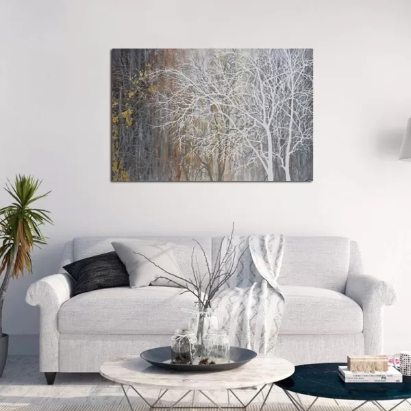 Yihui Arts Modern Birch Tree Canvas Wall Art With Textured Black and White Forest Painting on Canvas Pictures for Living Room Bedroom Bathroom Decoration